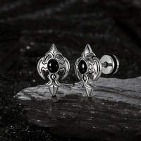 Designer Style 3D Relief Fleur De Lis Oorbellen 316L Roestvrij Staal Verweerde Afwerking Onyx Steen Helix Piercing Sieraden Unisex