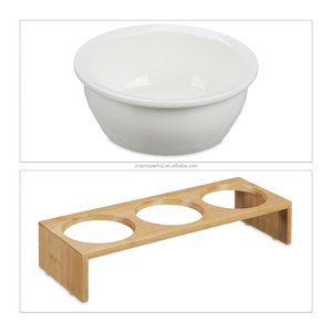 Bambu ayakta tip besleme istasyonu tepsi ile çift seramik evcil hayvan kaseleri yükseltilmiş köpek ve kedi su çanak tepsi - Product Image 3