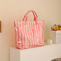 Tas Tote PVC Bergaris Tahan Air Ringan dengan Logo Kustom Grosir untuk Belanja Sehari-hari