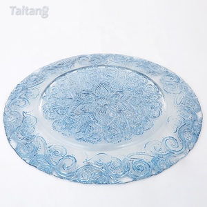 <span class=keywords><strong>Assiette</strong></span> de présentation ronde en <span class=keywords><strong>verre</strong></span> de 13 pouces avec motif floral <span class=keywords><strong>bleu</strong></span> en relief pour banquets de mariage et réceptions de mariage - Product Image 4