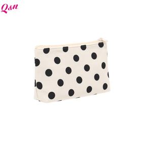 Bolsa de cosméticos personalizada, pequeña bolsa de maquillaje de lona con estampado de lunares, fabricantes personalizados - Product Image 5
