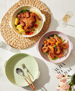 Bandeja de horno de cerámica con doble asa, redonda, de porcelana, para ensalada y pasta, apta para horno, <span class=keywords><strong>vajilla</strong></span> para el hogar y restaurante - Product Image 4