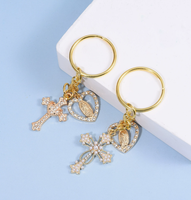 Porte-clés en métal doré pour femme avec pendentif cœur en strass et perles, Vierge Marie, croix, breloques pour voiture/sac à dos/sac