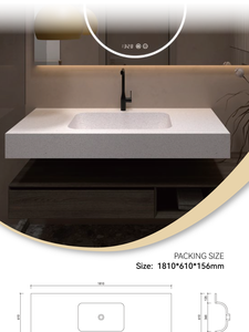 Lavabo rectangulaire mural en pierre artificielle blanc brillant moderne pour comptoir de salle de bain, lavabo suspendu - Product Image 5