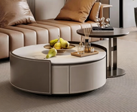 Ensemble de table basse ronde de style italien léger de luxe selle en cuir Rock Slab disponible en différentes tailles moderne et minimaliste