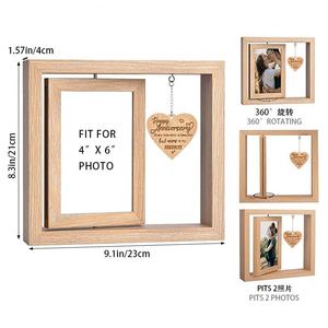 Vintage Wooden Rotating Photo <b>Frame</b> <b>Heart</b>-Shaped Hanging Decor for Wedding Anniversary Party Gifts Bulk Wholesale - Product Image 2