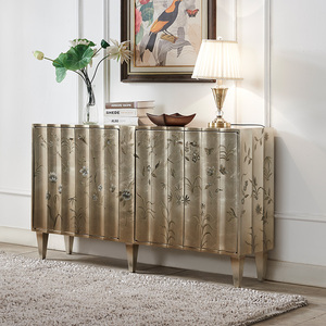 Muebles Gabinete de zapato de madera maciza pintado americano Gabinete de sala de estar Luz Aparador de lujo Patrón floral Gabinete decorativo - Product Image 1