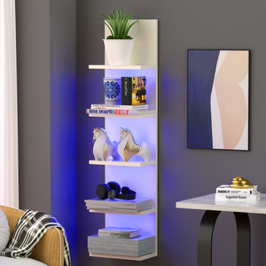 Estantería de Esquina Moderna de Madera de 5 Niveles, Flotante, Montada en la Pared, con Diseño Ecológico para Sala de Estar y Decoración del Hogar - Product Image 1