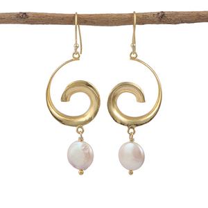 Boucles d'oreilles en perles d'eau douce et pierres précieuses plaqué or boucles d'oreilles paire de bijoux élégants pour femmes cadeaux pour fiançailles mariage - Product Image 6