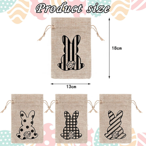 Bolsitas de Yute Ecológicas para Niños con Diseño de Conejito de Pascua, Bolsitas con Cordón para Regalos de Fiesta de Pascua, Cajas de Dulces de Arpillera - Product Image 6
