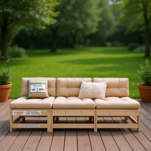 Canapé de jardin modulaire en bois de pin massif naturel, trois places, taille moyenne, design confortable, mobilier d'extérieur - Product Image 2