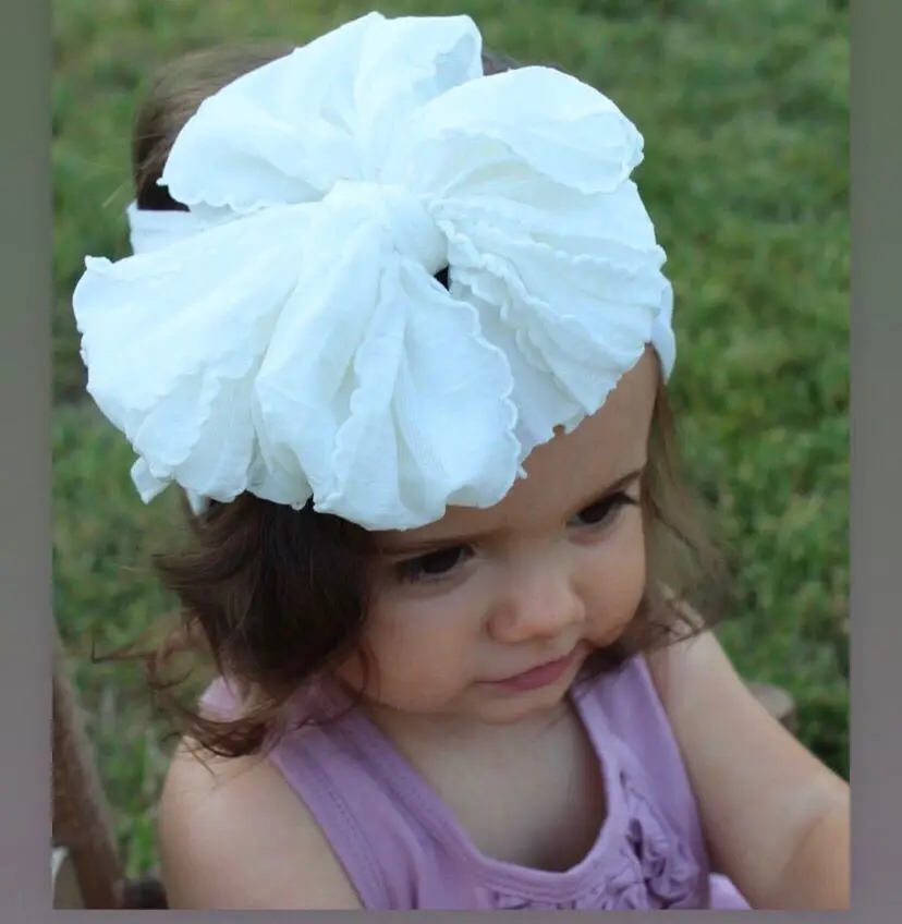Oversize Lace Bow Baby Headband Wide Soft Flower Silk Hairband Girls Head Wear Children Bow Knot Turban Newborn Infant Head Wrap