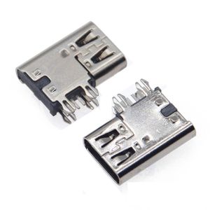Conector USB Tipo-C 3.1 de Carga Rápida, Conector Hembra de 6 Pines en Ángulo Recto para Montaje Lateral con 4 Pines de Fijación Segura a PCB - Product Image 3