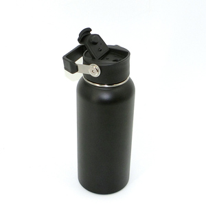 Bouteille d'eau isotherme en acier inoxydable noir de 32 oz avec couvercle rabattable breveté, poignée réglable en acier inoxydable, thermos anti-fuite - Product Image 4