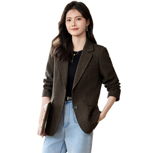 Women's <b>Brown</b> <b>Wool</b> Blazer Coffee Colored Solid Color Anti-Wrinkle Suit Jacket For Spring 2025 Elegant High End Mothers Commuters - Product Image 5
