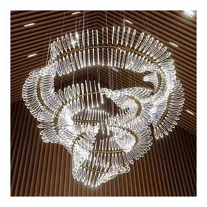 Lámpara de Araña Larga de Acrílico Personalizada con Diseño de Onda Láser, Estilo Postmoderno, para Hoteles, Centros Comerciales, Centros de Convenciones, Techos Altos - Product Image 1