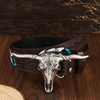 Ceintures Bohèmes Style Western pour Hommes et Femmes, Décoration à Motifs Floraux en Relief, Boucle en Alliage Plaqué Argent Écologique et Durable
