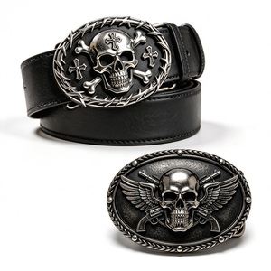 Custom Punk Skeleton Design Metal Buckle Solid Brass Western Style Cowboy Engraved Logo for Women Men Waist Belt Decoration - Product Image 1