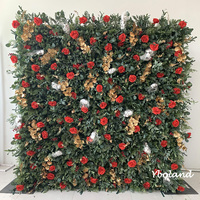 H121 3D Levensechte Kunstbloemenwand, Roze Stoffen Basis Hoge Dichtheid Anti-Vervlochten Bloemenachtergrond voor Bruiloft Feestdecoratie