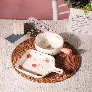 Strawberry Ceramic Breakfast Bowl Set With Spoon And Chopsticks For Home Kitchen Use - Product Image 2