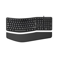 Nouveau clavier ergonomique sans fil USB 2.4G à 104 touches en ABS personnalisé en forme de vague, noir, avec repose-poignets magnétique pour le bureau