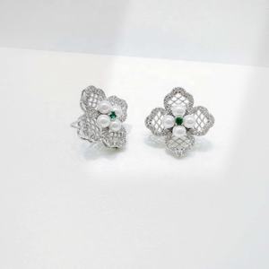 Prix usine, boucles d'oreilles clous délicates en argent 925 plaqué argent, motif trèfle, zircon, petites, hypoallergéniques, pour filles, collection été-printemps - Product Image 2