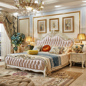 Cama de Madera Maciza de Estilo Europeo, Cama Doble Grande para Dormitorio Principal de Villa, Cama de Princesa Rosa, Cama de Matrimonio - Product Image 2