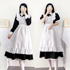 Maid Dress Long Sleeve Short Sleeve White Black Apron Anime Cosplay Costume Spring 2023 Polyester Material - Product Image 1