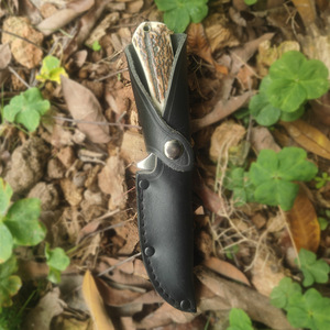 Coltello a lama fissa Full Tang di qualità tedesca con manico in corno di cervo naturale prezioso, OEM, per campeggio, autodifesa, sopravvivenza e caccia - Product Image 5