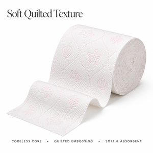 Papier toilette matelassé doux en pâte de bois vierge, rouleau standard, motif gaufré rose, sans mandrin, absorbant, lavable - Product Image 1
