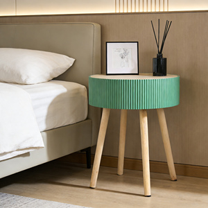 Small <strong>Green</strong> Round <strong>Bedside</strong> <strong>Table</strong> with Removable Storage Tray &amp; Solid Wood Four Legs Nightstand for Bedroom, Living Room - Product Image 1