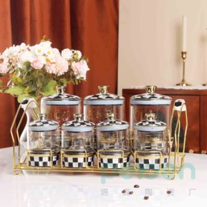 Sang Trọng Lọ Thủy Tinh Lưu Trữ Container Màu Đen Và Trắng Mô Hình Sọc Gốm Nắp Lưu Trữ Jar Kín Jar 7 Mảnh Thiết Lập - Product Image 4