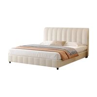 Cama Moderna Estilo Crema con Rayas Verticales, Tapizada, con Almacenamiento, Base Elevadora Hidráulica, Tamaño Doble/King