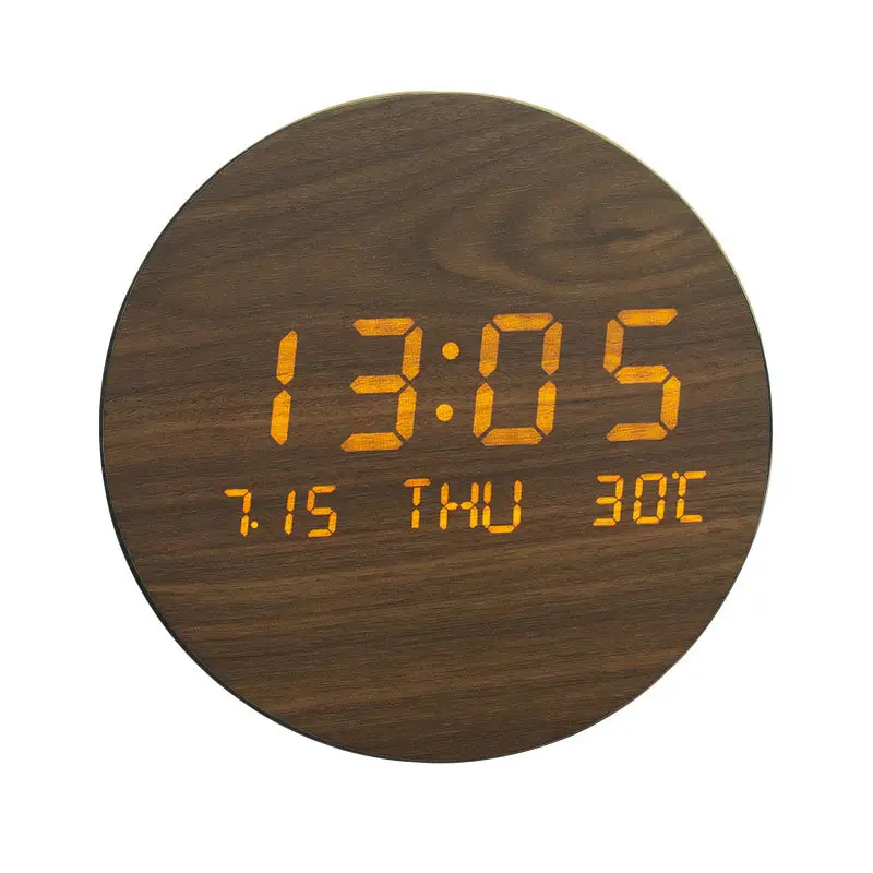 7.5 Inch Smart Digital Watch Lighted Silent LED Wall Clock Large Display Wooden Clock with Temperature 12/24H Time Clocks