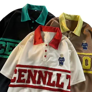 Camisa de manga corta para hombre, polo con logotipo personalizado de chenilla, bordado, ropa de calle de algodón, waffle, OEM