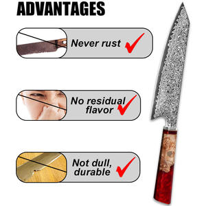 Venta caliente japonés acero de alto carbono Sharp Chef Damasco cuchillo resina roja mango de madera utilidad Cleaver juego de cuchillos de cocina - Product Image 5