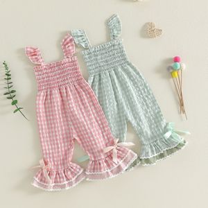 จั๊มสูทเด็กผู้หญิงลายตารางฤดูร้อน แขนกุด ผ้าซีร์ซัคเกอร์ แต่งสม็อค - Product Image 2