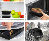 Conteneur alimentaire rectangulaire noir en PP injecté, micro-ondable, pour plats à emporter, 16oz, 24oz, 32oz, 38oz, 48oz