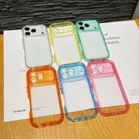 Coque de téléphone transparente haut de gamme BAILI Factory Ins pour iPhone 17 PM, avec cadre photo en relief, style coréen, motif bonbons arc-en-ciel
