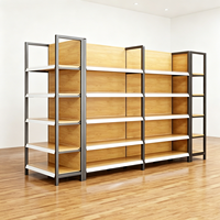 Étagères de supermarché en métal robustes avec revêtement en poudre époxy imitation bois, simple ou double face, autoportantes pour présentation en magasin