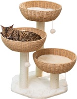 Tour d'arbre à chat avec panier en osier en rotin, 3 grands paniers de nid tissés à la main, perchoir de fenêtre pour grands chats jusqu'à 20lb