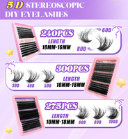 Cils individuels DIY à base pointue de 15 rangées, 9-16 mm, C/D, 300 pièces, 60P, 80P, cils en grappe synthétiques faits à la main