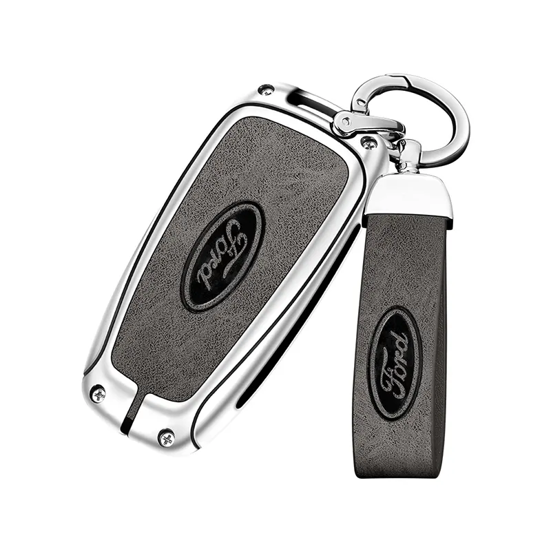 LONGSNOL Zinc Alloy Car Keys Bag Cover Leather Keychain Car Key Case For Ford Car Key Accessories