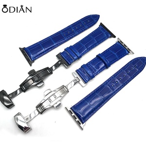 Odian Jewelry <span class=keywords><strong>cinturino</strong></span> per orologio di lusso in vera <span class=keywords><strong>pelle</strong></span> di coccodrillo di alligatore blu lucido e <span class=keywords><strong>cinturino</strong></span> in <span class=keywords><strong>pelle</strong></span> personalizzato - Product Image 1