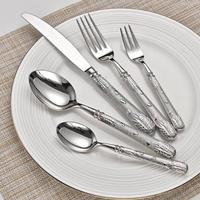 Ensemble de couverts de luxe rétro en acier inoxydable gaufré avec poignée ornée pour dîner formel, banquet et maison