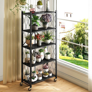 Étagère de rangement pliable multi-niveaux de qualité supérieure, sans assemblage, <span class=keywords><strong>avec</strong></span> roulettes, <span class=keywords><strong>chariot</strong></span> de cuisine pour collations, directement de l'usine - Product Image 3