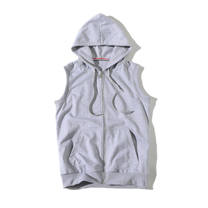 100% cotone Da Uomo Giacca Senza Maniche Pianura Logo Palestra Personalizzata Senza Maniche Con <span class=keywords><strong>Cappuccio</strong></span> Della Chiusura Lampo - Product Image 3