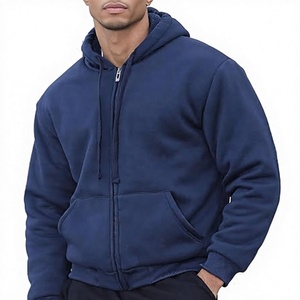 Sweat-shirt à capuche zippé en molleton bleu marine pour homme, coupe classique, couleur unie, idéal pour l'automne - Product Image 1
