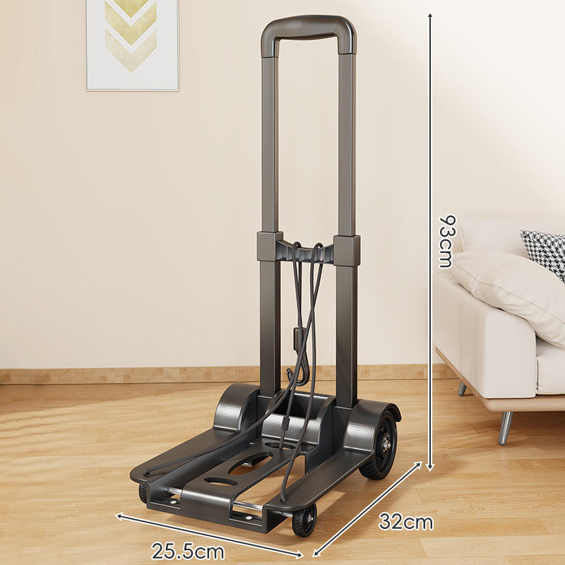 Foldable portable four-wheeled trolley with push