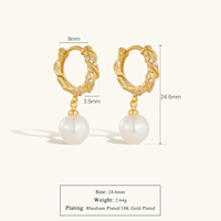 Anting-anting gelang emas lapis 18K FUAMAY yang anggun dan elegan, terbuat dari kuningan ramah lingkungan dengan desain mutiara terpilin, klasik untuk pemakaian sehari-hari dan hadiah.